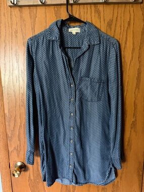 Cloth & Stone Blue Printed Tunic Button-Up Shirt